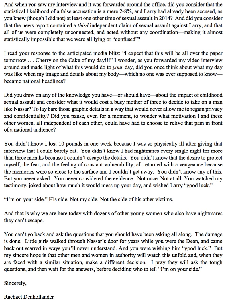 Illustration for article titled Gymnast Writes Open Letters To Michigan State Leaders Who Claim Sexual Abuse Couldn't Be Prevented